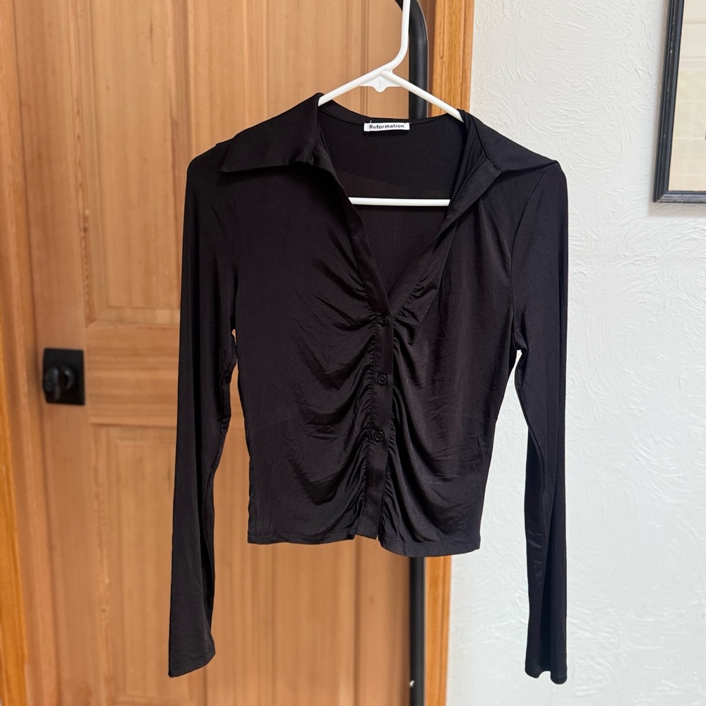Reformation Black Ruched Button Up Top - Picture 3 of 8